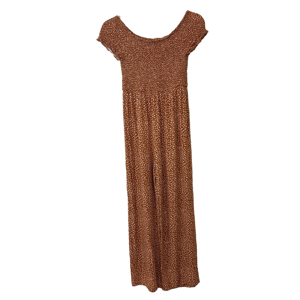 Art Class Girls Jumpsuit Romper Brown Smocked Cottagecore Wide Leg,Size L(10/12)